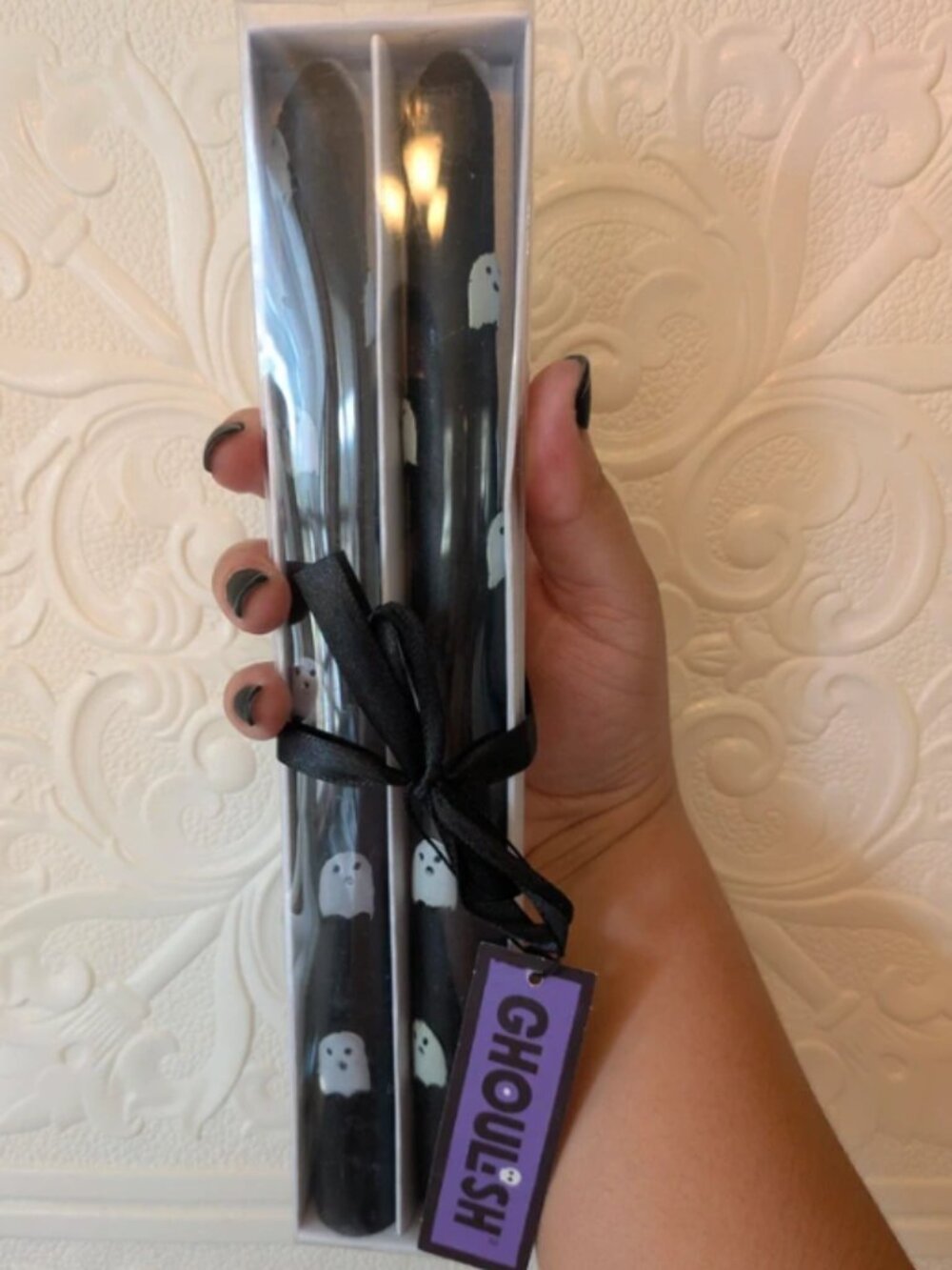 NWT Ghoulish Halloween Goth Ghost Taper Candles Set of 2